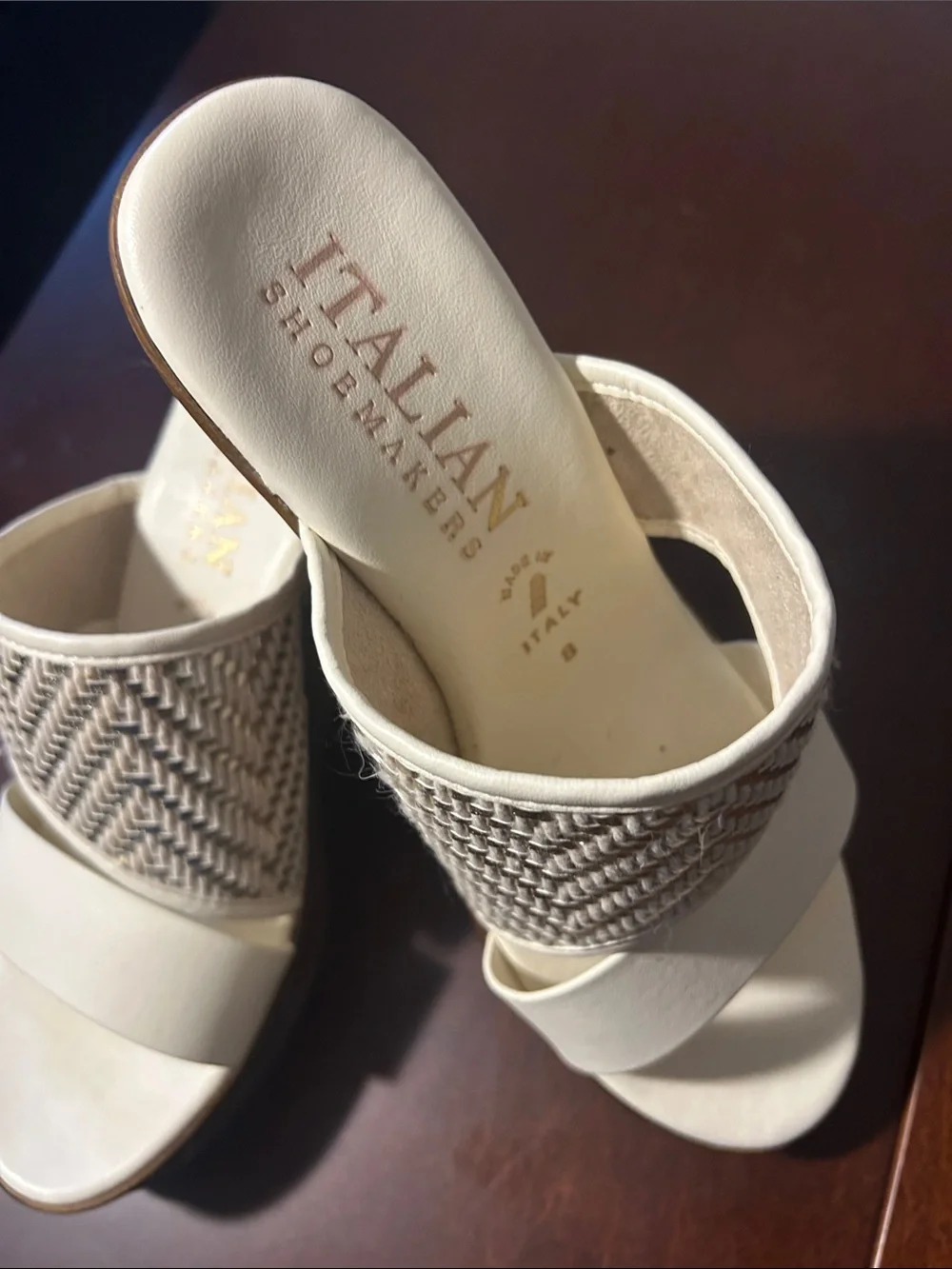 Italian Shoemakers Cream Woven Strap Slide Sandals